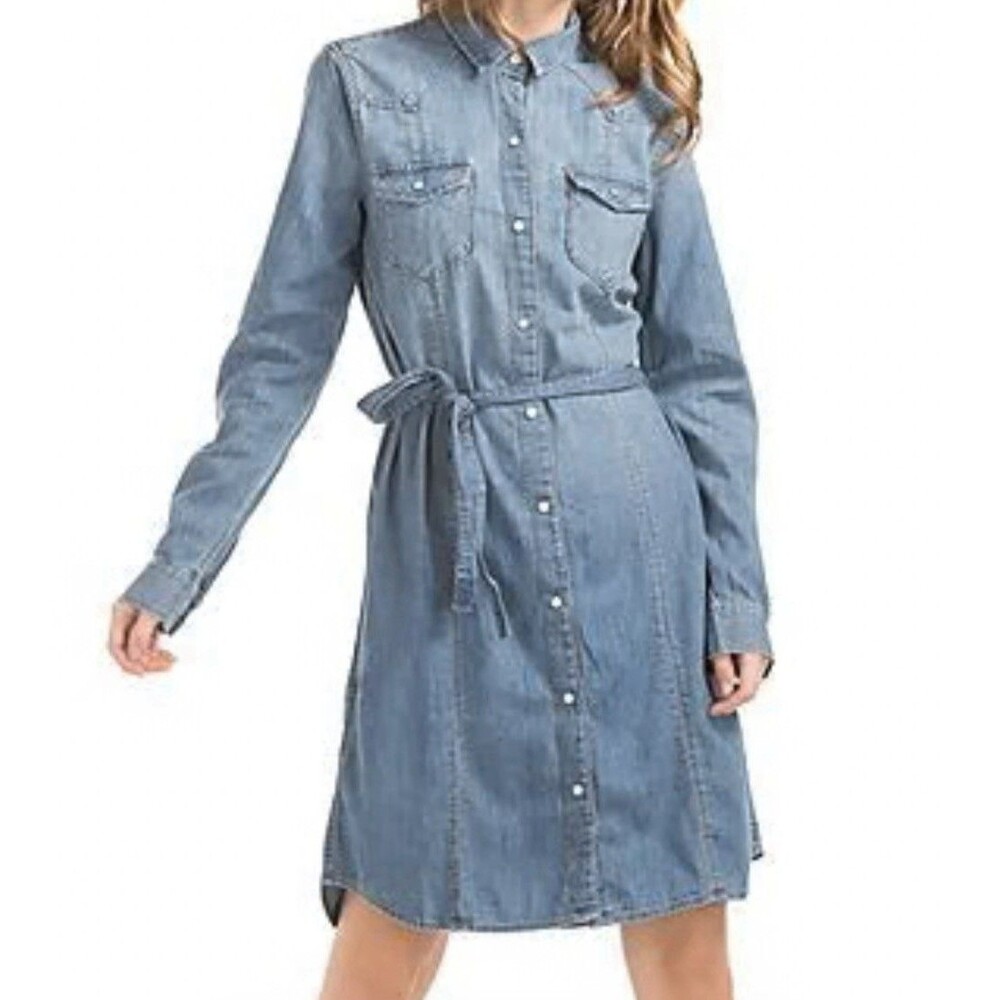 GAP Denim Med Wash Blue Button Down Shirt Dress Western XXL Country NWOT Cowboy